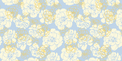 Flowers, Light Blue Wallpaper, Seamless Pattern Mural, Oversized Custom Size Wall Art, Non-Woven, Non-Adhesive, Modern Wall Paper, Removable