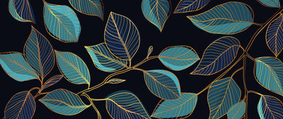 Gold Leaves Wallpaper, Black Background Mural, Oversized Custom Size Wall Art, Non-Woven, Non-Adhesive, Modern Wall Paper, Removable