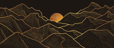 Mountain Gold Line Art Wallpaper, Black Background Mural, Oversized Custom Size Wall Art, Non-Woven, Non-Adhesive, Modern Wall Paper, Removable
