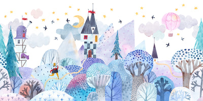 Bright Winter Wallpaper, Village Mural, Oversized Custom Size Wall Art, Non-Woven, Non-Adhesive, Modern Wall Paper, Removable
