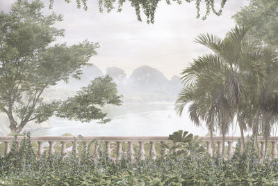 Foggy Forest Wallpaper, Tropical Leaves, Trees Mural, Oversized Custom Size Wall Art, Non-Woven, Non-Adhesive, Modern Wall Paper, Removable