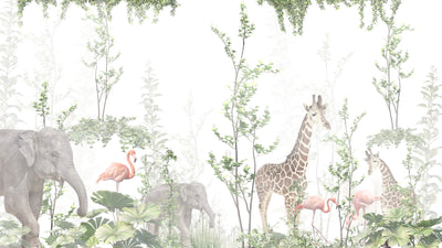 Cute Animals Wallpaper, Tropics Mural, Oversized Custom Size Wall Art, Non-Woven, Non-Adhesive, Modern Wall Paper, Removable