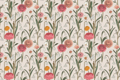 Abstract Handmade Floral Wallpaper, Seamless Pattern Mural, Oversized Custom Size Wall Art, Non-Woven, Non-Adhesive, Modern Wall Paper, Removable