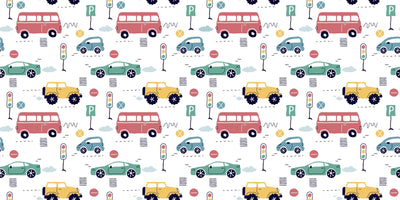 Kids Colorful Cars Wallpaper, Seamless Pattern Mural, Oversized Custom Size Wall Art, Non-Woven, Non-Adhesive, Modern Wall Paper, Removable