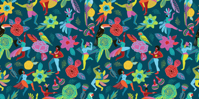 Abstract Colorful People Wallpaper, Seamless Pattern Mural, Oversized Custom Size Wall Art, Non-Woven, Non-Adhesive, Modern Wall Paper, Removable