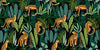 Leopards, Tropical Leaves Wallpaper, Seamless Pattern Mural, Oversized Custom Size Wall Art, Non-Woven, Non-Adhesive, Modern Wall Paper, Removable