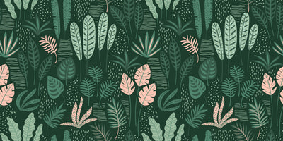 Hand Drawn Tropical Leaves Wallpaper, Seamless Pattern Mural, Oversized Custom Size Wall Art, Non-Woven, Non-Adhesive, Modern Wall Paper, Removable