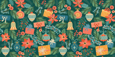 Noel Presents Wallpaper, Seamless Pattern Mural, Oversized Custom Size Wall Art, Non-Woven, Non-Adhesive, Modern Wall Paper, Removable