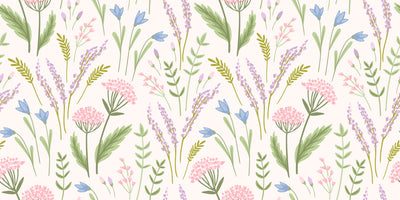 Floral, White Background Wallpaper, Seamless Pattern Mural, Oversized Custom Size Wall Art, Non-Woven, Non-Adhesive, Modern Wall Paper, Removable