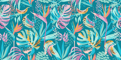 Abstract Tropical Leaves Wallpaper, Seamless Pattern Mural, Oversized Custom Size Wall Art, Non-Woven, Non-Adhesive, Modern Wall Paper, Removable