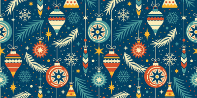 Vintage Christmas Decorations Wallpaper, Seamless Pattern Mural, Oversized Custom Size Wall Art, Non-Woven, Non-Adhesive, Modern Wall Paper, Removable