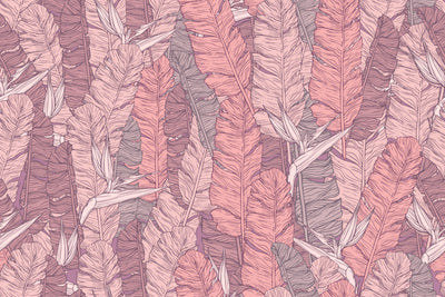 Coral Tropical Leaves Wallpaper, Seamless Pattern Mural, Oversized Custom Size Wall Art, Non-Woven, Non-Adhesive, Modern Wall Paper, Removable
