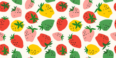Colorful Strawberries Wallpaper, Seamless Pattern Mural, Oversized Custom Size Wall Art, Non-Woven, Non-Adhesive, Modern Wall Paper, Removable