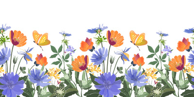 Summer Flowers Wallpaper, Seamless Pattern Mural, Oversized Custom Size Wall Art, Non-Woven, Non-Adhesive, Modern Wall Paper, Removable