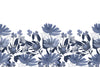 Dark Blue Floral Wallpaper, Seamless Pattern Mural, Oversized Custom Size Wall Art, Non-Woven, Non-Adhesive, Modern Wall Paper, Removable