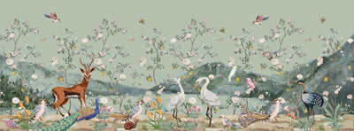 Chinoiserie, Birds Wallpaper, Seamless Pattern Mural, Oversized Custom Size Wall Art, Non-Woven, Non-Adhesive, Modern Wall Paper, Removable