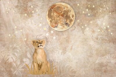 Cute Lion Baby Wallpaper, Gold Moon Mural, Oversized Custom Size Wall Art, Non-Woven, Non-Adhesive, Modern Wall Paper, Removable