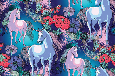 Magic Unicorns Wallpaper, Seamless Pattern Mural, Oversized Custom Size Wall Art, Non-Woven, Non-Adhesive, Modern Wall Paper, Removable