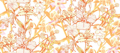 Fantastic Flowers and Butterflies Wallpaper, Seamless Pattern Mural, Oversized Custom Size Wall Art, Non-Woven, Non-Adhesive, Modern Wall Paper, Removable
