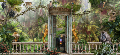 Jungle Landscape Wallpaper, Animals Mural, Oversized Custom Size Wall Art, Non-Woven, Non-Adhesive, Modern Wall Paper, Removable