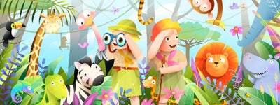 Children Wallpaper, Jungle Animals Mural, Oversized Custom Size Wall Art, Non-Woven, Non-Adhesive, Modern Wall Paper, Removable