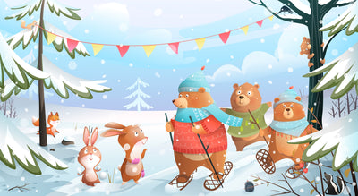 Winter Forest Wallpaper, Cute Animals Mural, Oversized Custom Size Wall Art, Non-Woven, Non-Adhesive, Modern Wall Paper, Removable