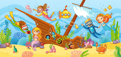 Children Swim Wallpaper, Mermaids Mural, Oversized Custom Size Wall Art, Non-Woven, Non-Adhesive, Modern Wall Paper, Removable