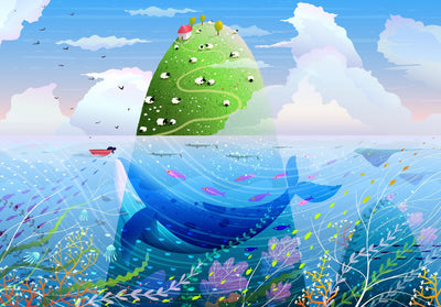 Island in the Ocean Wallpaper, Green Hill Mural, Oversized Custom Size Wall Art, Non-Woven, Non-Adhesive, Modern Wall Paper, Removable