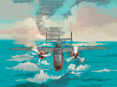 Plane in the Sky Wallpaper, Over the Sea Mural, Oversized Custom Size Wall Art, Non-Woven, Non-Adhesive, Modern Wall Paper, Removable