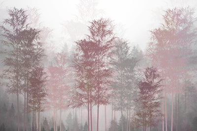 Red and Gray Trees Wallpaper, Foggy Forest Mural, Oversized Custom Size Wall Art, Non-Woven, Non-Adhesive, Modern Wall Paper, Removable