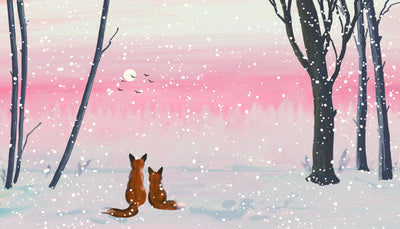 Winter Landscape Wallpaper, Foxes Mural, Oversized Custom Size Wall Art, Non-Woven, Non-Adhesive, Modern Wall Paper, Removable