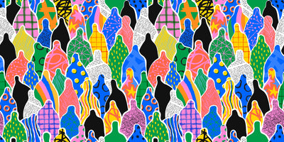 Colorful Diverse People Crowd Wallpaper, Seamless Pattern Mural, Oversized Custom Size Wall Art, Non-Woven, Non-Adhesive, Modern Wall Paper, Removable