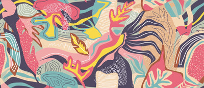 Tropical Floral Wallpaper, Abstract Mural, Oversized Custom Size Wall Art, Non-Woven, Non-Adhesive, Modern Wall Paper, Removable