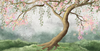 Willow Tree Wallpaper, Pink Flowers Mural, Oversized Custom Size Wall Art, Non-Woven, Non-Adhesive, Modern Wall Paper, Removable