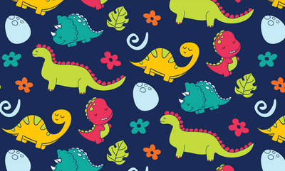 Cartoon Dinosaurs Wallpaper, Childish Seamless Pattern Mural, Oversized Custom Size Wall Art, Non-Woven, Non-Adhesive, Modern Wall Paper, Removable
