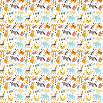 Wild African Animals Wallpaper, Seamless Pattern Mural, Oversized Custom Size Wall Art, Non-Woven, Non-Adhesive, Modern Wall Paper, Removable
