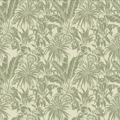 Botanic Plants Wallpaper, Green Mural, Oversized Custom Size Wall Art, Non-Woven, Non-Adhesive, Modern Wall Paper, Removable