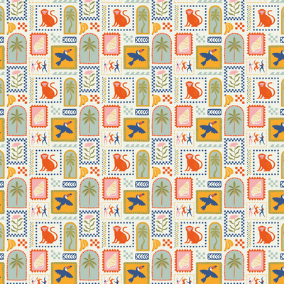Retro Tropical Summer Wallpaper, Seamless Pattern Mural, Oversized Custom Size Wall Art, Non-Woven, Non-Adhesive, Modern Wall Paper, Removable