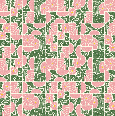 Abstract Geometric Floral Wallpaper, Seamless Pattern Mural, Oversized Custom Size Wall Art, Non-Woven, Non-Adhesive, Modern Wall Paper, Removable