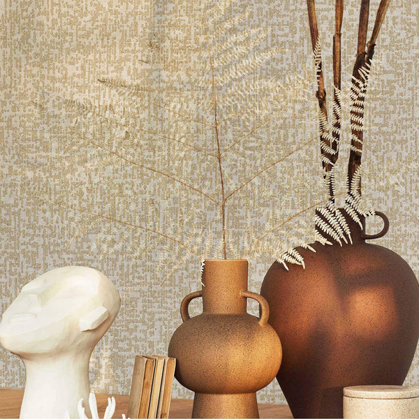 Abstract Glam 3D Embossed Wallpaper, Cream Color Metallic Accents Luxury Wallcovering, Washable, Durable Home and Commercial Use Wall Decor - Walloro High End Wallcoverings & More