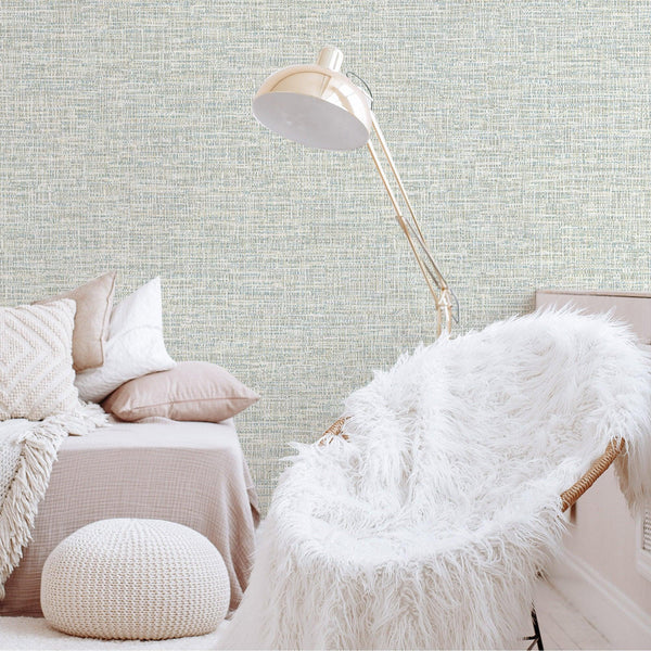 Basket Weave Woven Textile Wallpaper, Cream, Light Blue Realistic 3D Textured Fabric Linen Multi-Color Wallcovering - Walloro High End Wallcoverings & More