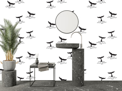 Shark Fin Wallpaper, Seamless Pattern Mural, Oversized Custom Size Wall Art, Non-Woven, Non-Adhesive, Modern Wall Paper, Removable