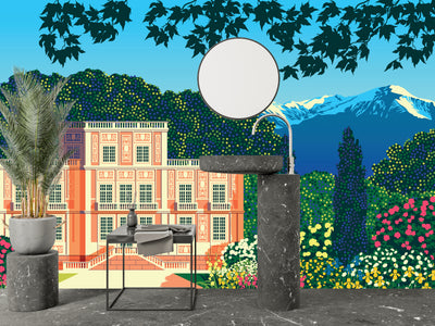 Manor House Wallpaper, Summer Day Mural, Oversized Custom Size Wall Art, Non-Woven, Non-Adhesive, Modern Wall Paper, Removable