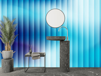 Corrugated Glass Effect Wallpaper, Cool Blue Mural, Oversized Custom Size Wall Art, Non-Woven, Non-Adhesive, Modern Wall Paper, Removable