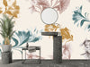 Watercolor Flower and Leaf Wallpaper, Seamless Pattern Mural, Oversized Custom Size Wall Art, Non-Woven, Non-Adhesive, Modern Wall Paper, Removable