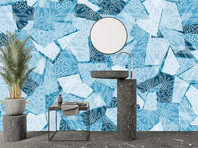 Snowflakes, Ice Colors Wallpaper, Seamless Pattern Mural, Oversized Custom Size Wall Art, Non-Woven, Non-Adhesive, Modern Wall Paper, Removable