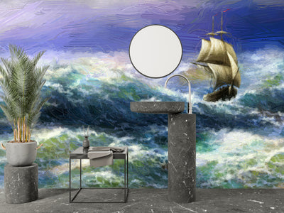 Old Ship On Sea Wallpaper, Oil Painting Mural, Oversized Custom Size Wall Art, Non-Woven, Non-Adhesive, Modern Wall Paper, Removable