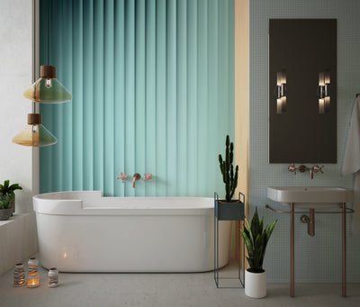 Corrugated Glass Effect Wallpaper, Blue, Green Mural, Oversized Custom Size Wall Art, Non-Woven, Non-Adhesive, Modern Wall Paper, Removable