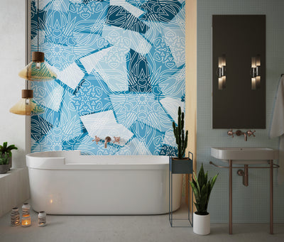 Snowflakes, Ice Colors Wallpaper, Seamless Pattern Mural, Oversized Custom Size Wall Art, Non-Woven, Non-Adhesive, Modern Wall Paper, Removable