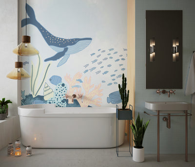 Under the Sea Wallpaper, Sea Animals Mural, Oversized Custom Size Wall Art, Non-Woven, Non-Adhesive, Modern Wall Paper, Removable